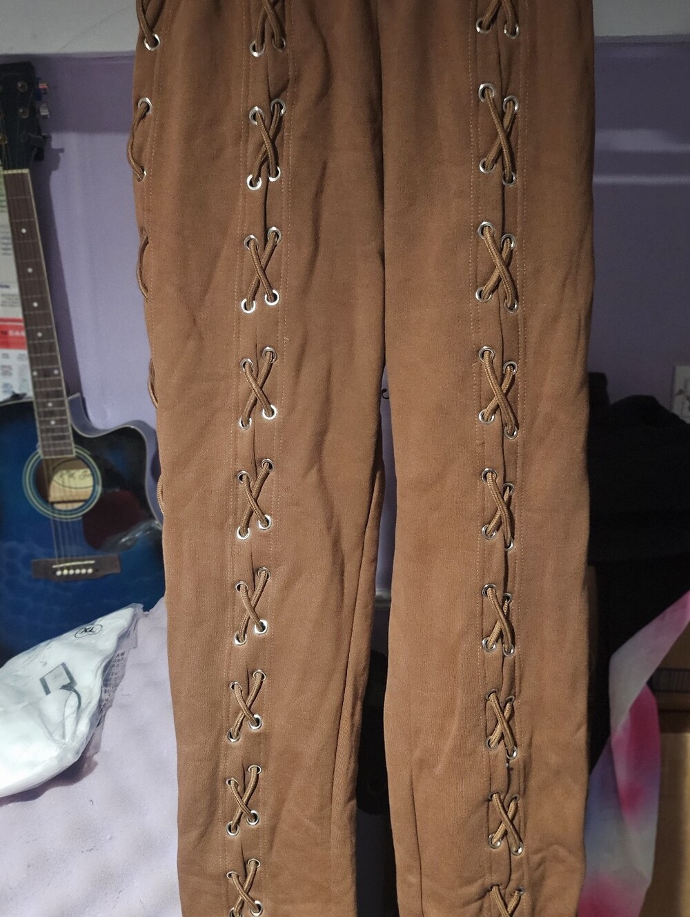 Luxe Brown Skinny Jeans with Lace-Up Side Eyelets